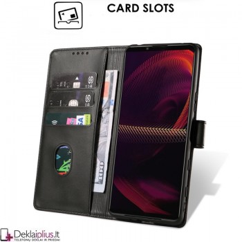 Dirbtinos odos dėklas - su skyreliais (telefonui Sony Xperia 10 III) Dirbtinos odos dėklas - su skyreliais (telefonui Sony Xperia 10 III)